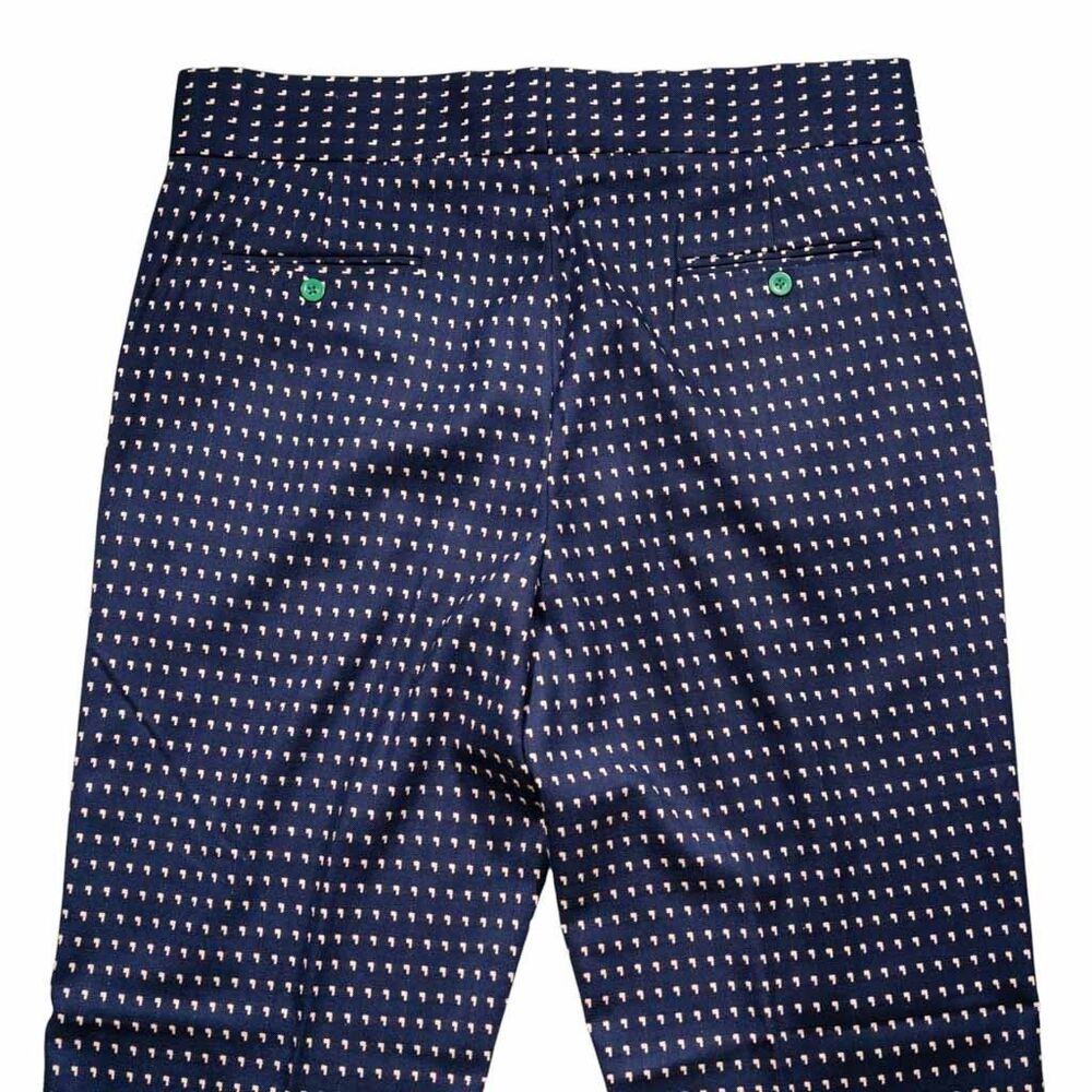 Mens 38 Gurkha Pants Navy Blue Geometric Cotton Trousers Flat Front Straight Fit - Picture 5 of 7